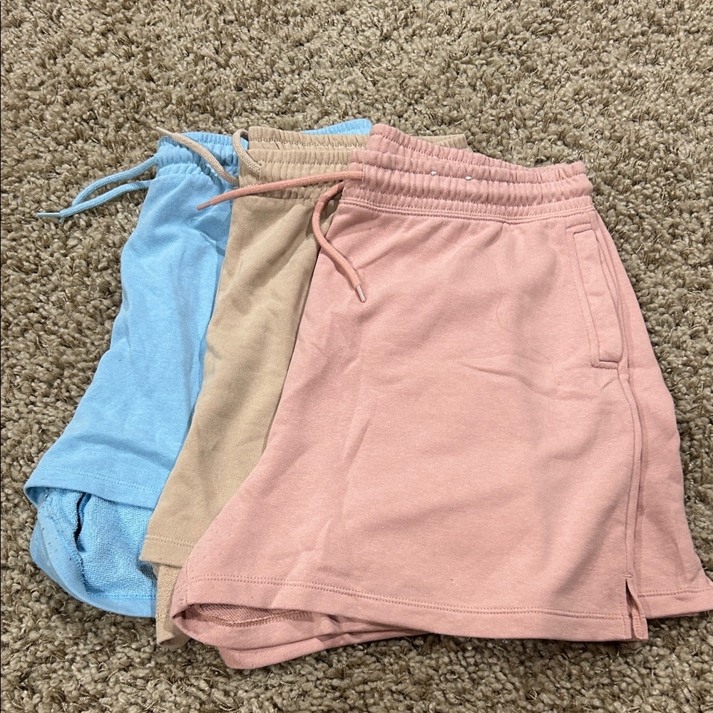 H&M Divided Shorts Trio in Light Blue, Tan, and Peach